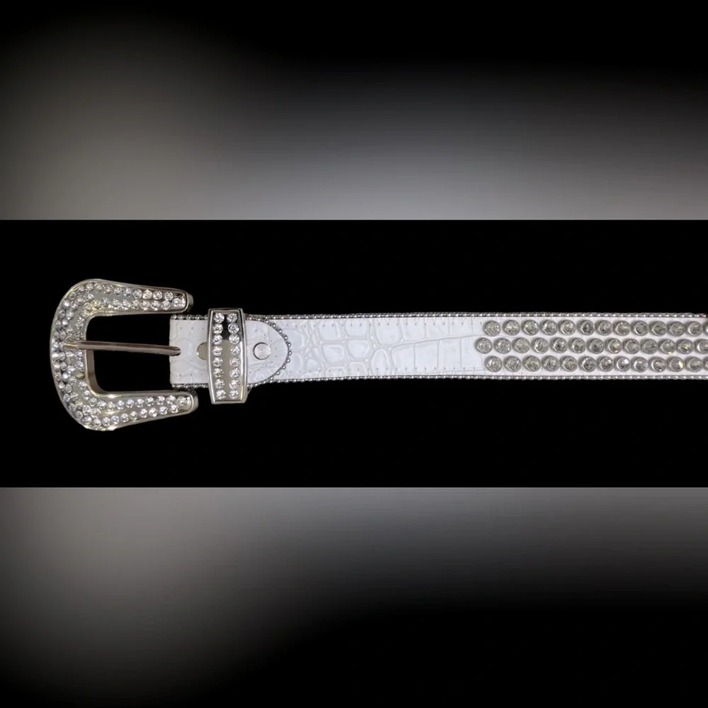 DNA Premium White & Silver Diamond Rhinestone Cowgirl Crocodile Belt